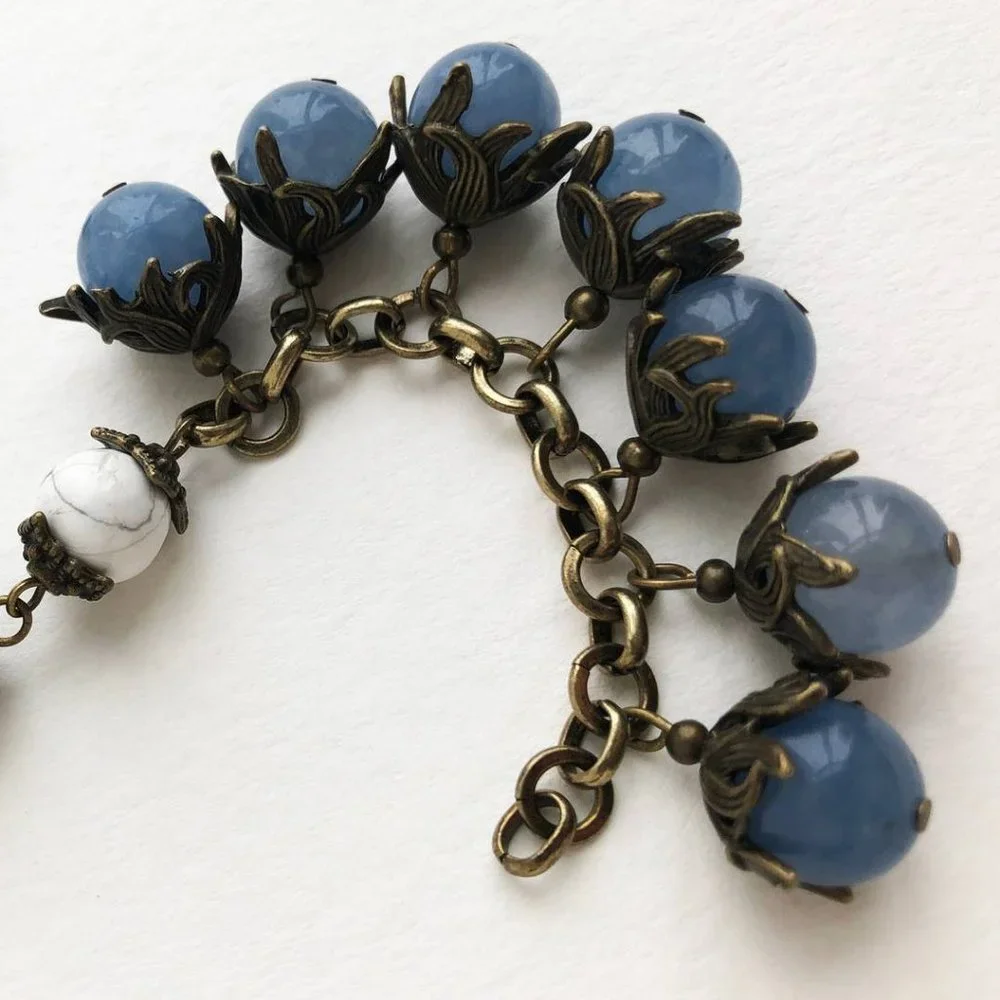 Multi stone bracelet boho, unusual handmade jewelry